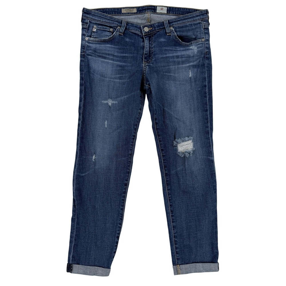 AG Adriano Goldschmied The Stilt Roll Up Jeans Womens‎ 32 Blue Distressed Skinny